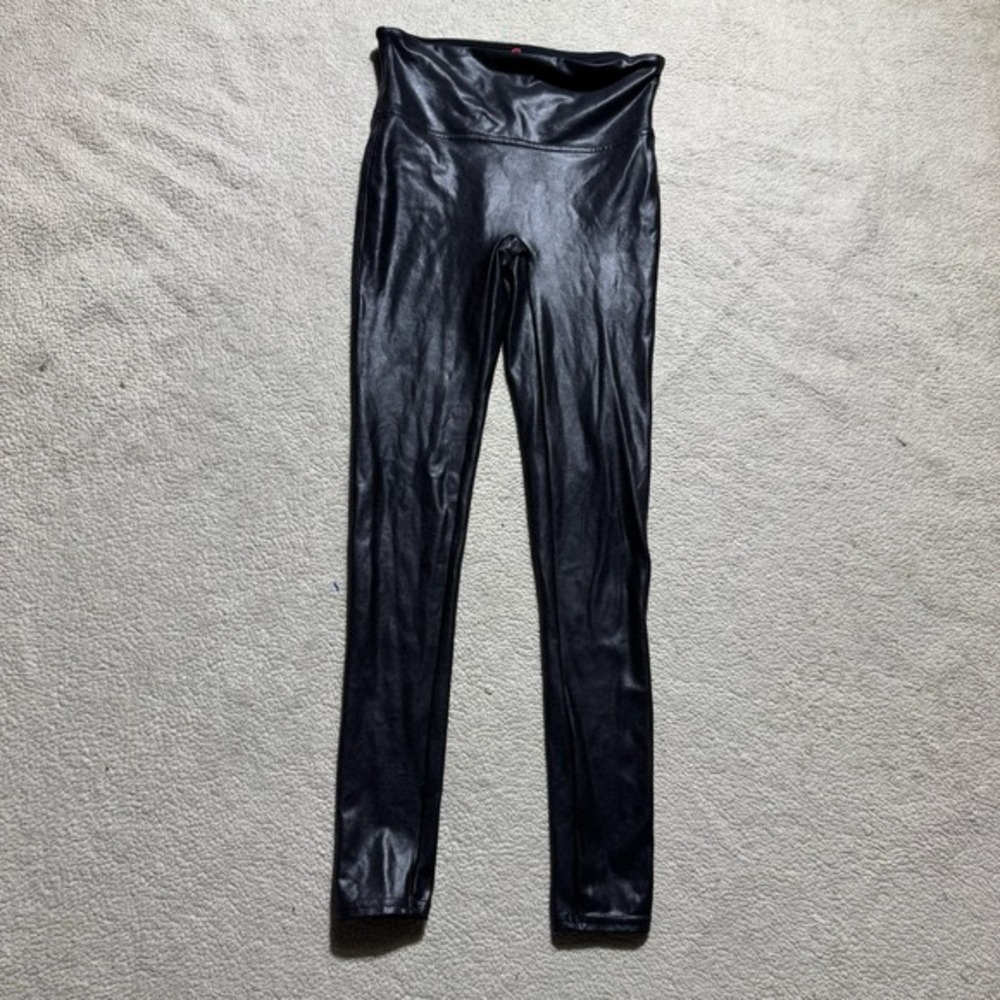 Spanx Leggings Womens Small Petite Black Faux Leather Slimming Edgy Modern Ankle
